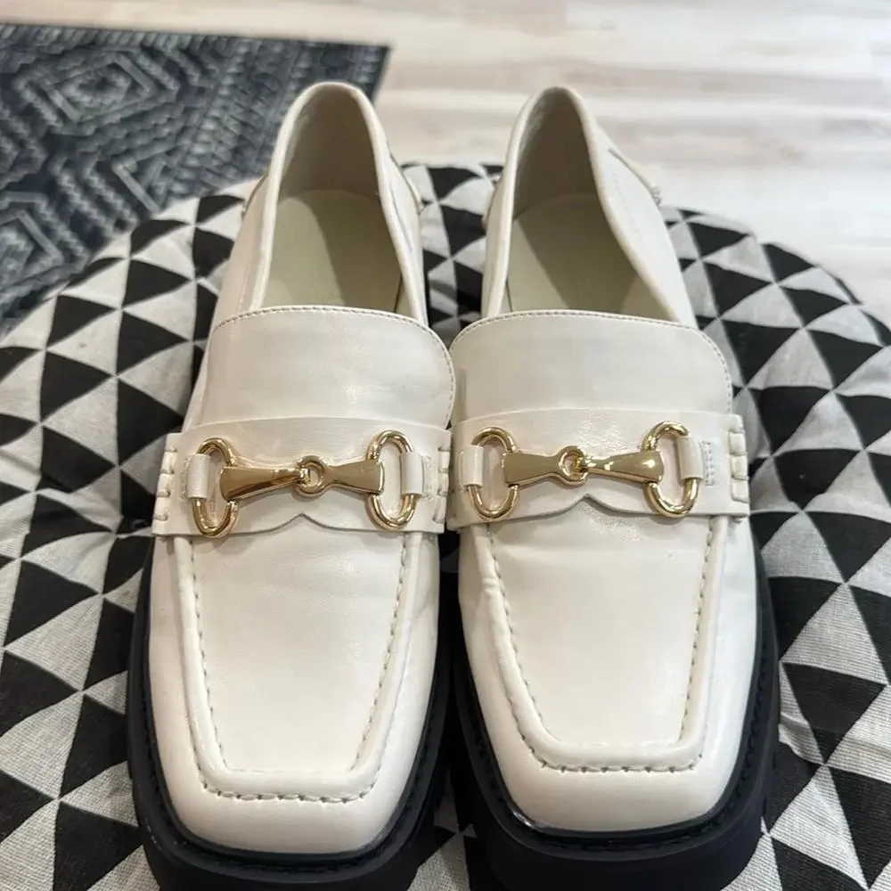 Open Edit Chunky Platform Loafers Cream Gold Bit Size 8 NWT